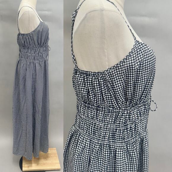 Abercrombie & Fitch Smocked Tie-Front Maxi Dress black/white gingham size Large - Picture 3 of 16